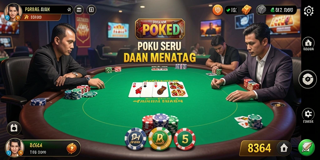 Tampilan gameplay menarik dari 8364 yang menampilkan kartu dan meja Poker.