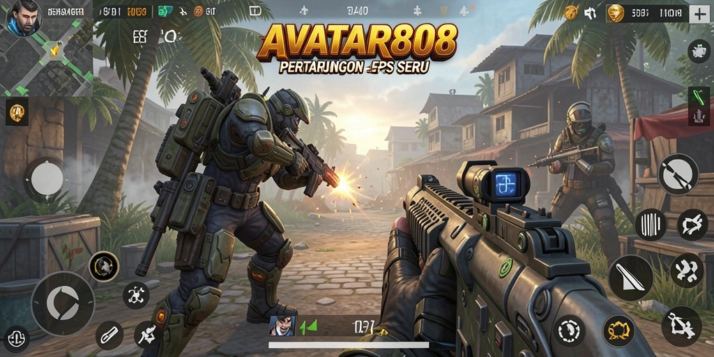 Menampilkan aksi menegangkan dalam gameplay FPS AVATAR808.
