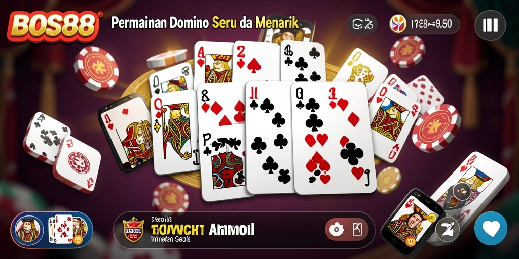 Tampilan gameplay seru dalam permainan Domino BOS88.
