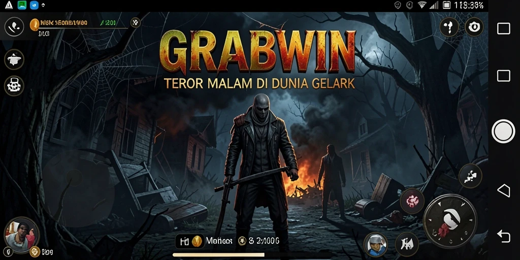 Tangkapan layar gameplay menegangkan dari GRABWIN, penuh kegelapan dan misteri.