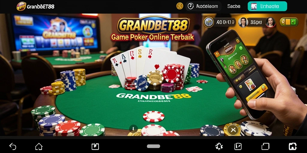 Tampilan utama GRANDBET88 menampilkan pemain yang bersemangat bermain Poker.