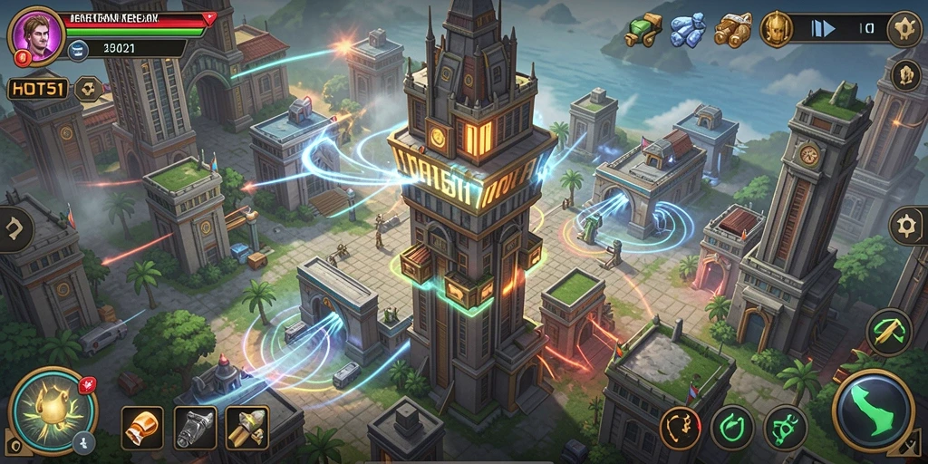 Screenshot HOT51 menampilkan aksi seru dalam permainan Tower Defense.