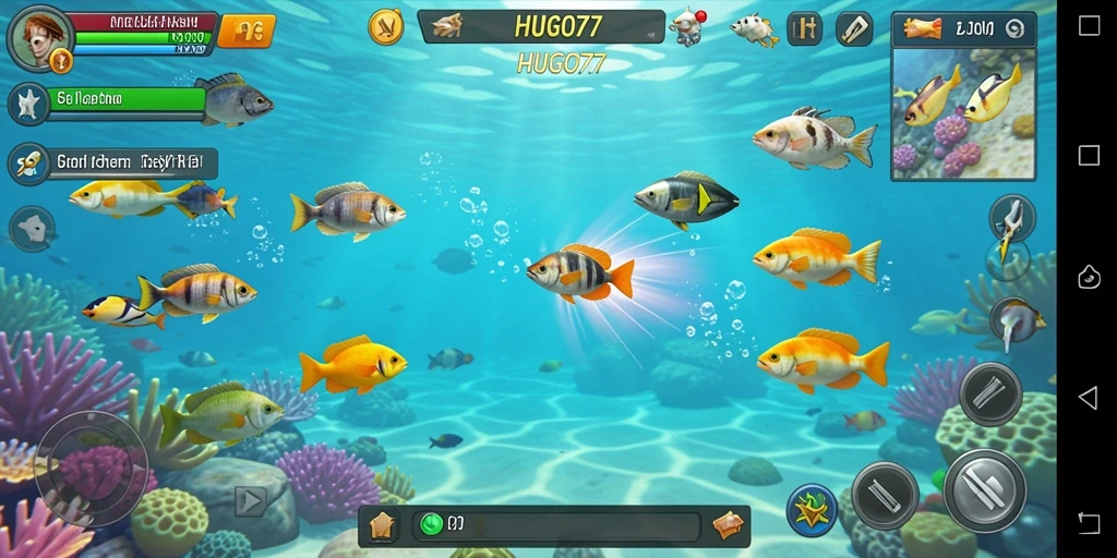 Tangkapan layar utama HUGO77 menampilkan aksi menembak ikan yang mendebarkan.