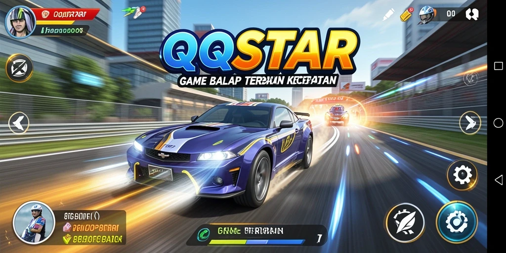 Screenshot QQSTAR menunjukkan aksi balapan yang mendebarkan.