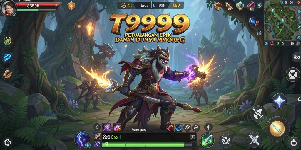 Screenshot gameplay T9999 menunjukkan aksi seru dalam pertempuran MMORPG.