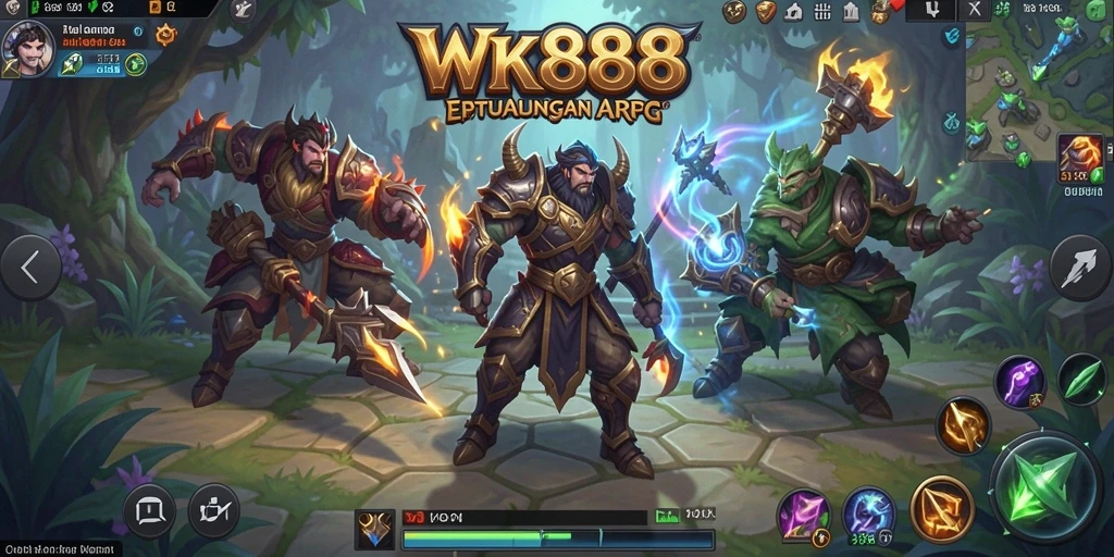 Screenshot gameplay ARPG WK888 menampilkan pertarungan epik.